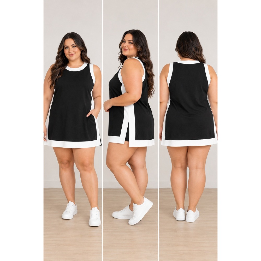 Womens 2 piece Set Black and White Sleevless top and Shorts XXL Travel/Lounge